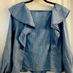J. Crew ruffled chambray top